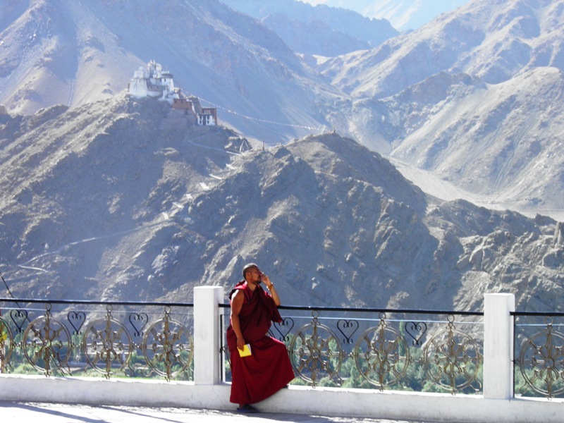 monk at shanti stupa